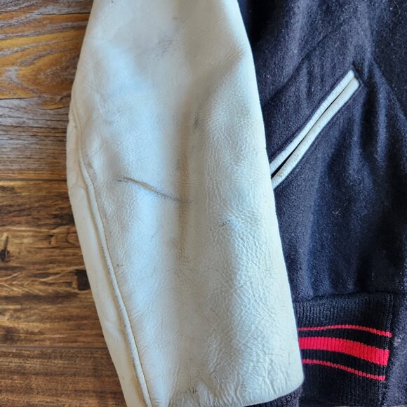 Vintage Lasley Knitting Co. Wool Leather Varsity Letterman Jacket Black White - Picture 10 of 12